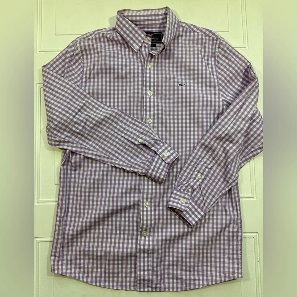 Vineyard Vines‎ Boys Gingham Checked Button Down Shirt Purple/White Size Large